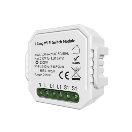 Реле-выключатель одноканальное Wi-Fi 1х2300Вт/250Вт для LED  RL1001-SM