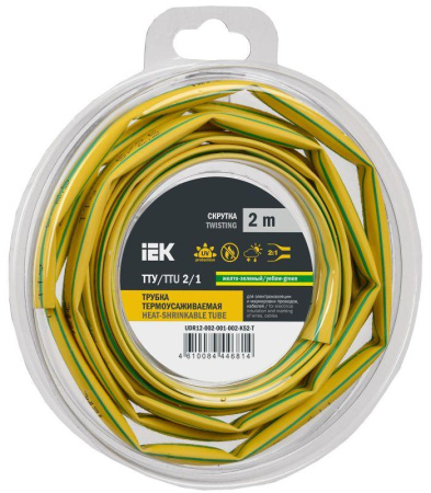 Трубка термоусадочная ТТУ нг-LS 2/1 желт./зел. (уп.2м)  UDR12-002-001-002-K52-T