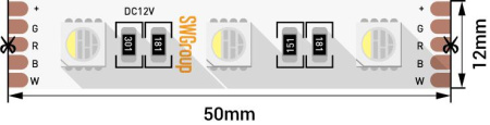 Лента светодиодная стандарт 5050 60LED/м 19.2Вт/м RGB + тепл. бел. 12В IP20 (уп.5м)  00-00010116