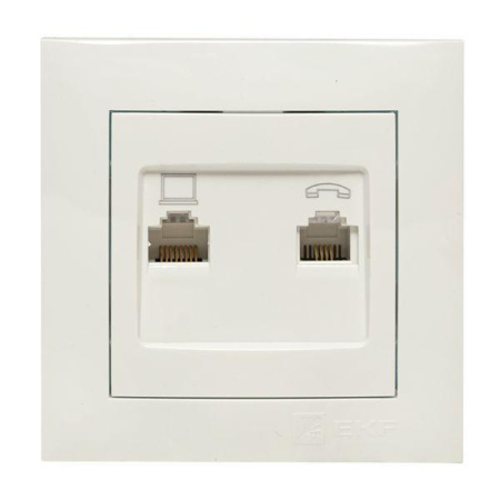 Розетка компьютерная + телефонная 2-м СП Валенсия RJ45 + RJ11 бел. PROxima  EWK02-035-30