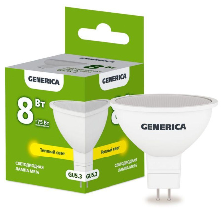Лампа светодиодная MR16 8Вт софит 3000К GU5.3 230В  LL-MR16-08-230-30-GU5-G