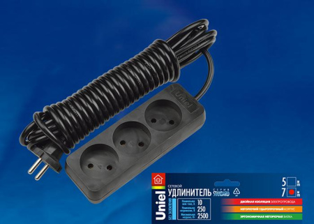 Удлинитель 3х7м без заземл. Standart S-CD3-7 Black черн.  UL-00003606