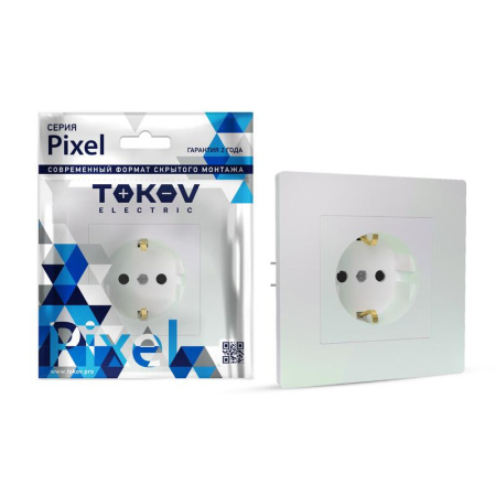 Розетка 1-м СП Pixel 16А IP20 с заземл. защ. шторки в сборе перламутр.  TKE-PX-R1FZSF-C04