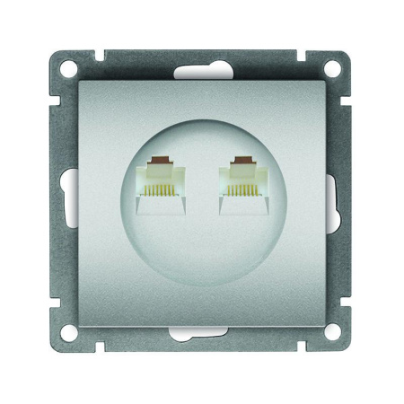 Розетка компьютерная 2-м СП Афина RJ45 кат.5E механизм серебр.  A1086-S