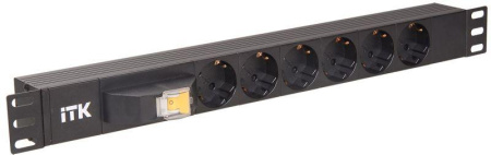 Блок розеток 6 мест PDU (немец. станд.) с автоматом 1U вход С14 без шнура  PH21-6D3