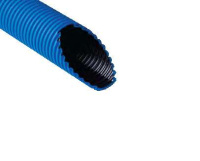 Труба гофрированная двустенная ПНД/ПВД d63/52мм с протяжкой с муфтой и 2 уплотн. кольцами син. (уп.50м)  Т2-КЛ0-063С(50)