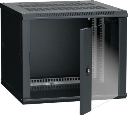 Шкаф 19 дюйм LINEA W 9U 600х600мм настен. стекл. дверь RAL9005  LWR5-09U66-GF