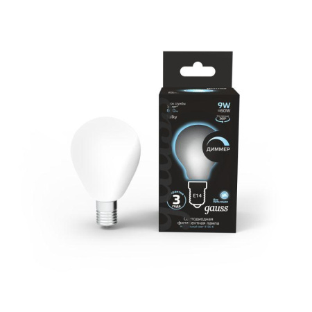 Лампа светодиодная филаментная Black Filament 9Вт P45 шар матовая 4100К нейтр. бел. E14 610лм диммир.  105201209-D