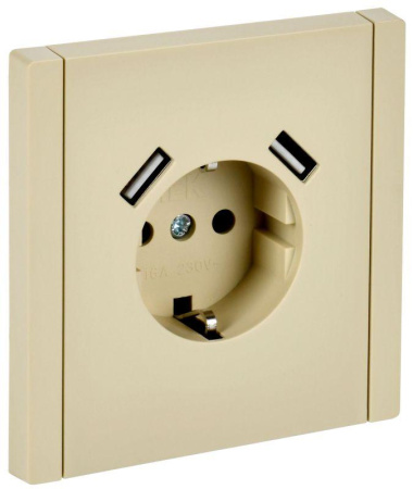 Розетка FORTE&PIANO FP445 16А USB A+A 3.1А с заземл. защ. штроки винт. крепл. ваниль  FP-R14-16-U21-D31-K10