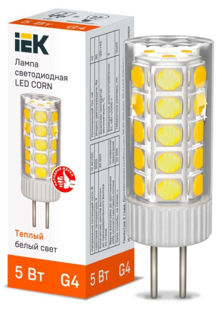 Лампа светодиодная CORN 5Вт капсула 3000К G4 12В керамика  LLE-CORN-5-012-30-G4