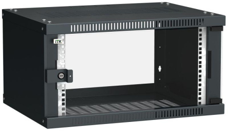 Шкаф LINEA WE 6U 600x450мм дверь стекло черн.  LWE5-06U64-GF