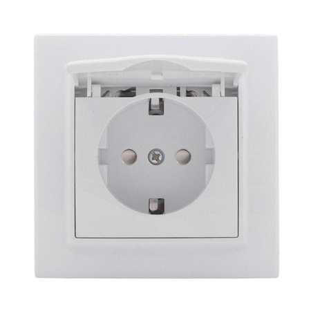 Розетка 1-м СП Минск 16А IP20 с заземл. защ. шторки с крышкой бел. Basic  ERR16-029-100