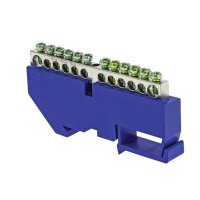 Шина нулевая N 6х9 14 отверст. цинк син. изолятор на DIN-рейку PROxima  sn1-63-14-d