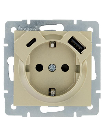 Розетка Vesna с заземл. TC+USB разъем титан  742-3788-181TC
