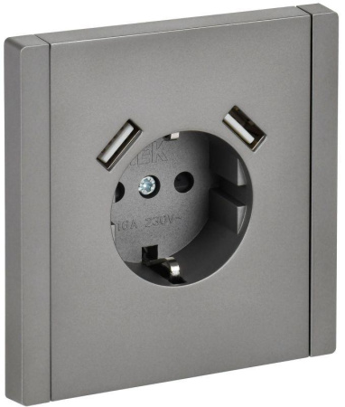 Розетка FORTE&PIANO FP545 16А USB A+A 3.1А с заземл. защ. штроки винт. крепл. сталь  FP-R14-16-U21-D31-K46