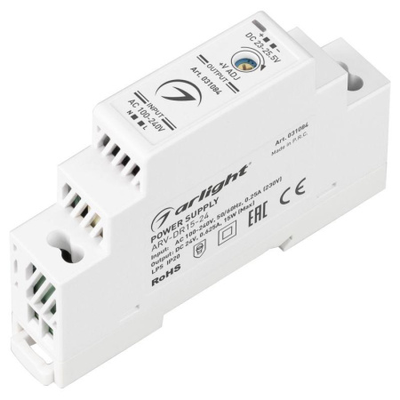 Блок питания ARV-DR15-24 24В 0.63А 15Вт IP20 DIN-рейка  031084