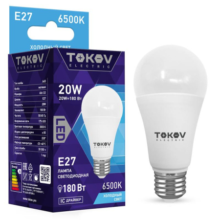 Лампа светодиодная 20Вт А60 6500К Е27 176-264В  TKE-A60-E27-20-6.5K