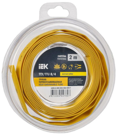 Трубка термоусадочная ТТУ нг-LS 8/4 желт. (уп.2м)  UDR12-008-004-002-K05-T