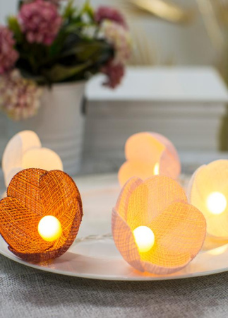 Гирлянда светодиодная "Цветы" красн. гамма 10LED ткань тепл. бел. 1.8+0.3м  KOC_GIR-B109