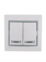 Выключатель 2-кл. СП Mira 10А IP20 с подсветкой с сер. вставкой бел.  701-0215-112
