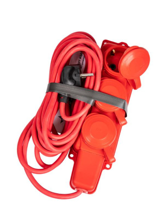 Удлинитель на каучуковой колодке 3х5м 16А IP44 250В 4кВт каучук КГ 3х2.5 красн. УХз16 Россия  YKsm5m-3g(16A)KG-R