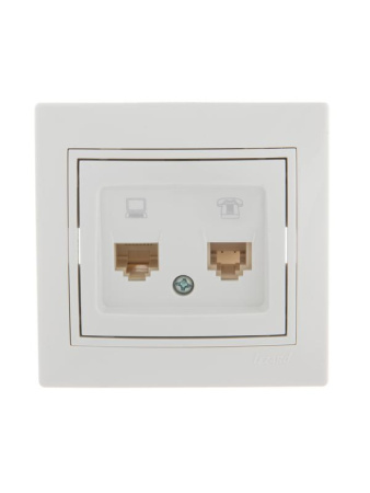 Розетка компьютерная + телефонная 2-м СП Mira RJ45 + RJ11 бел./бел.  701-0202-143