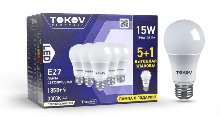 Набор ПРОМО лампа светодиодная 15Вт А60 3000К Е27 176-264В (Promo 5+1 шт)  Promo-A60-E27-15-3K