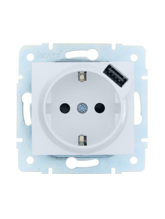 Розетка 1-м СП ASTI 16А IP20 с заземл. с заряд. устройством USB механизм бел.  7081-0288-181