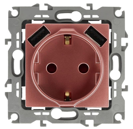Розетка 16А 250В 2P+E с 2хUSB 5В-3А защ. шторки 12 медь 12-4109-14 ЭРА Б0047848