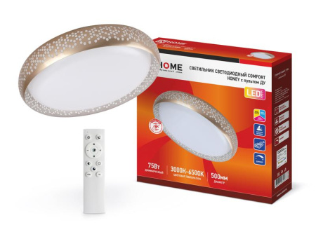 Светильник светодиодный COMFORT HONEY 75Вт 230В 3000-6500К 6000лм 500х120мм с пультом ДУ  4690612034843