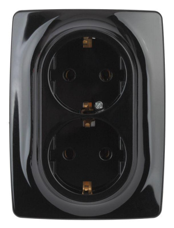 Розетка 2-м СП 12 12-2106-06 16А IP20 16AX 250В 2х2P+E Schuko черн.  Б0031233