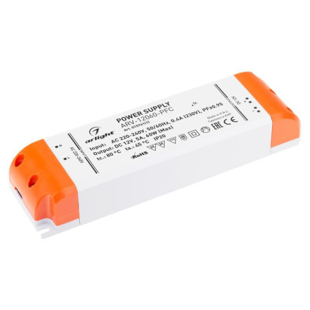 Блок питания ARV-12060-PFC 12В 5А 60Вт IP20 пластик  015761(1)