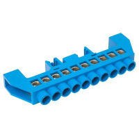 Шина нулевая N 8х12 10 отверстий синий нейлоновый корпус комбинированный латунь розн. стикер PROxima  sn0-125-10-dn-r