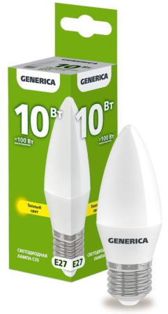 Лампа светодиодная C35 10Вт свеча 3000К E27 230В  LL-C35-10-230-30-E27-G
