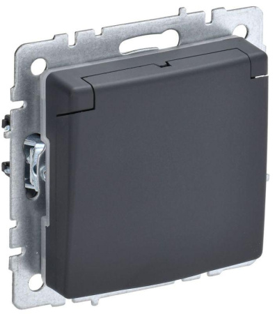 Розетка BRITE РСбш10-3-БрГ 16А IP20 с заземл. защ. шторки с крышкой механизм графит  BR-R16-16-K53