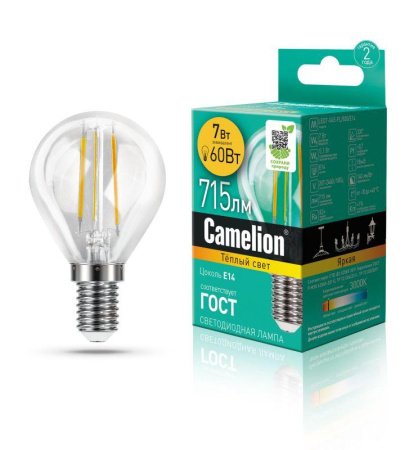 Лампа светодиодная филаментная LED7-G45-FL/830/E14 7Вт 220В  13456