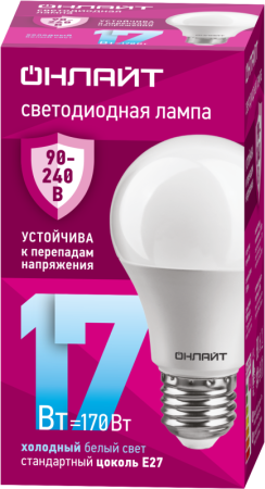 Лампа светодиодная 90 404 OLL-A60-17-230-6.5K-E27 (PRO 90-240В)  90404