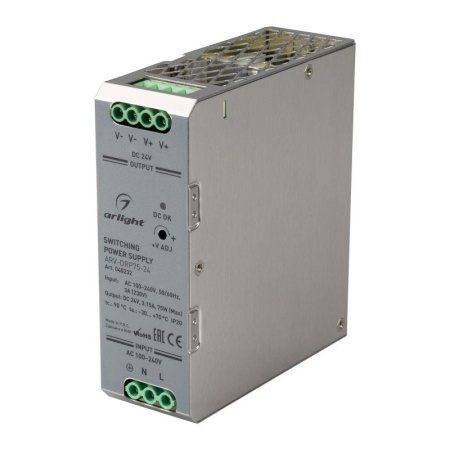 Блок питания ARV-DRP75-24 (24В 3.15А 75Вт) IP20 металл  040232