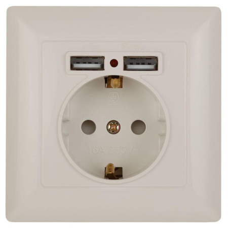 Розетка 1-м СП Solo 4-410-02 16А IP20 250В 2хUSB P+E Schuko с заземл. защ. шторки слон. кость  Б0053714