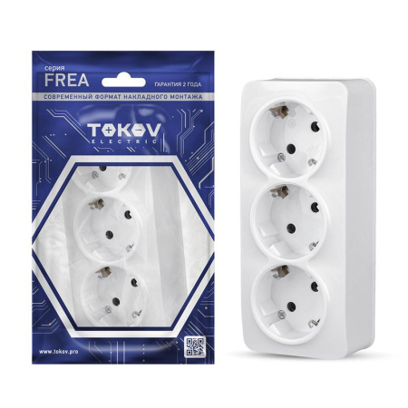 Розетка 3-м ОП Frea 16А IP20 250В с заземл. АБС-пластик бел.  TKE-FR-R3Z-C01