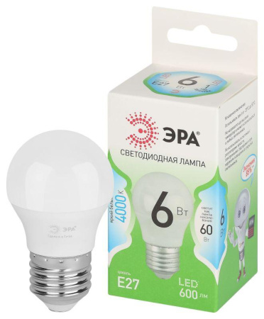 Лампа светодиодная GREEN LINE P45-6W-840-E27 GL E27 6Вт шар яркий свет бел.  Б0067067