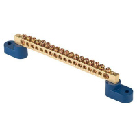 Шина нулевая N 8х12 18 отверстий 2 синих угловых изолятора латунь PROxima  sn0-125-18-2