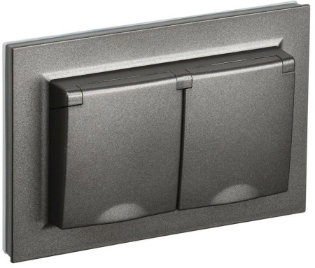 Розетка 2-м СП BRITE 16А в сборе IP44 с крышкой бронза  BR-R26-16-44-K45-F
