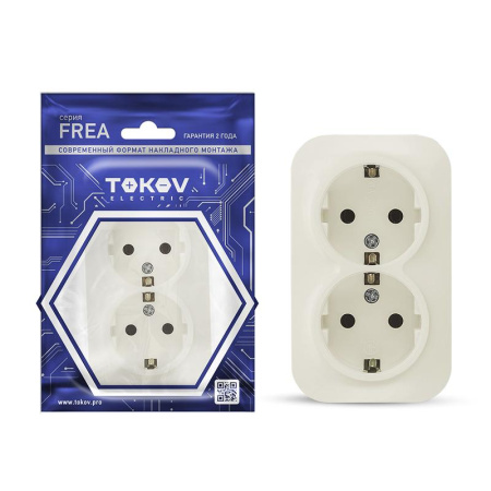 Розетка 2-м ОП Frea 16А IP20 250В с заземл. АБС-пластик беж.  TKE-FR-R2Z-C02