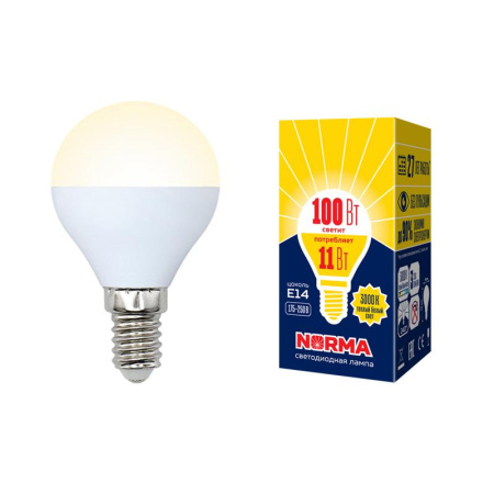 Лампа светодиодная LED-G45-11W/WW/E14/FR/NR Norma 11Вт матовая E14 (упак. картон)  UL-00003832