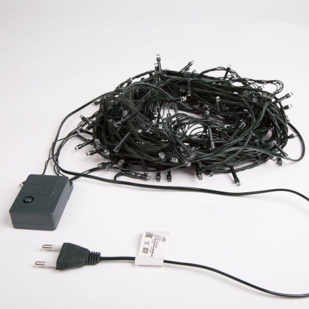 Гирлянда светодиодная "Твинкл Лайт" 15м 120LED тепл. бел. 6.9Вт 220-240В IP20 с контроллером 8 режимов провод ПВХ темн. зел.  303-056