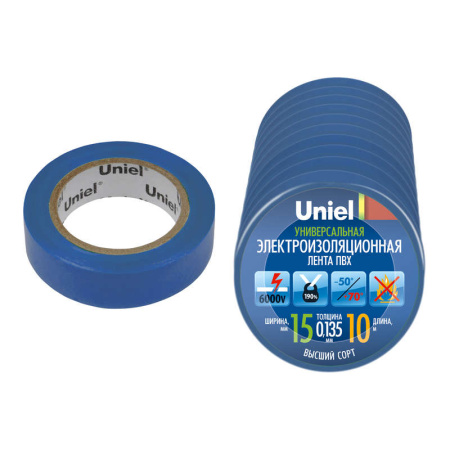 Лента изоляционная 0.135х15мм 10м UIT-135P 10/15/10 BLU син. (уп.10шт)  04518