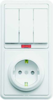 Блок БКВР-209 Бэлла (3-кл. выкл. с подсветкой + розетка с заземл. защ. шторки) бел. Кунцево 5849