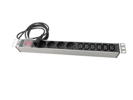 Блок розеток -10 с выкл. 4 Sсhuko 6 IEC 60320 C13 10А алюм. 19дюйм шнур 1.8м IEC 60320 C14 R-10-4S-6C13-V-440-1.8  1826452