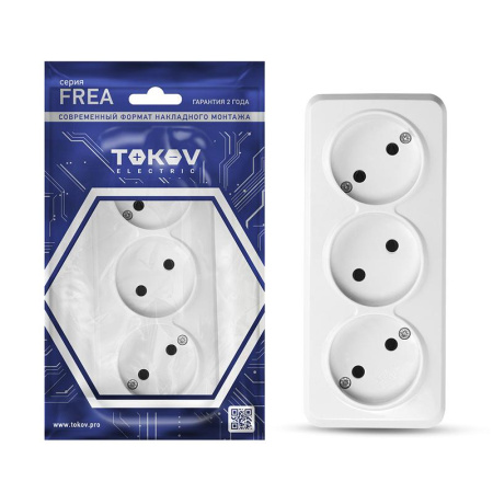 Розетка 3-м ОП Frea 16А IP20 250В без заземл. АБС-пластик бел.  TKE-FR-R3-C01